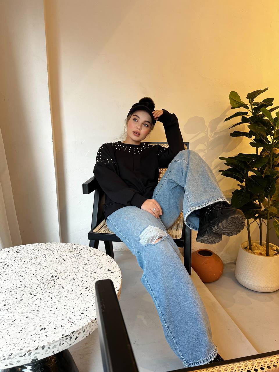 Sweatshirt - strass oversize