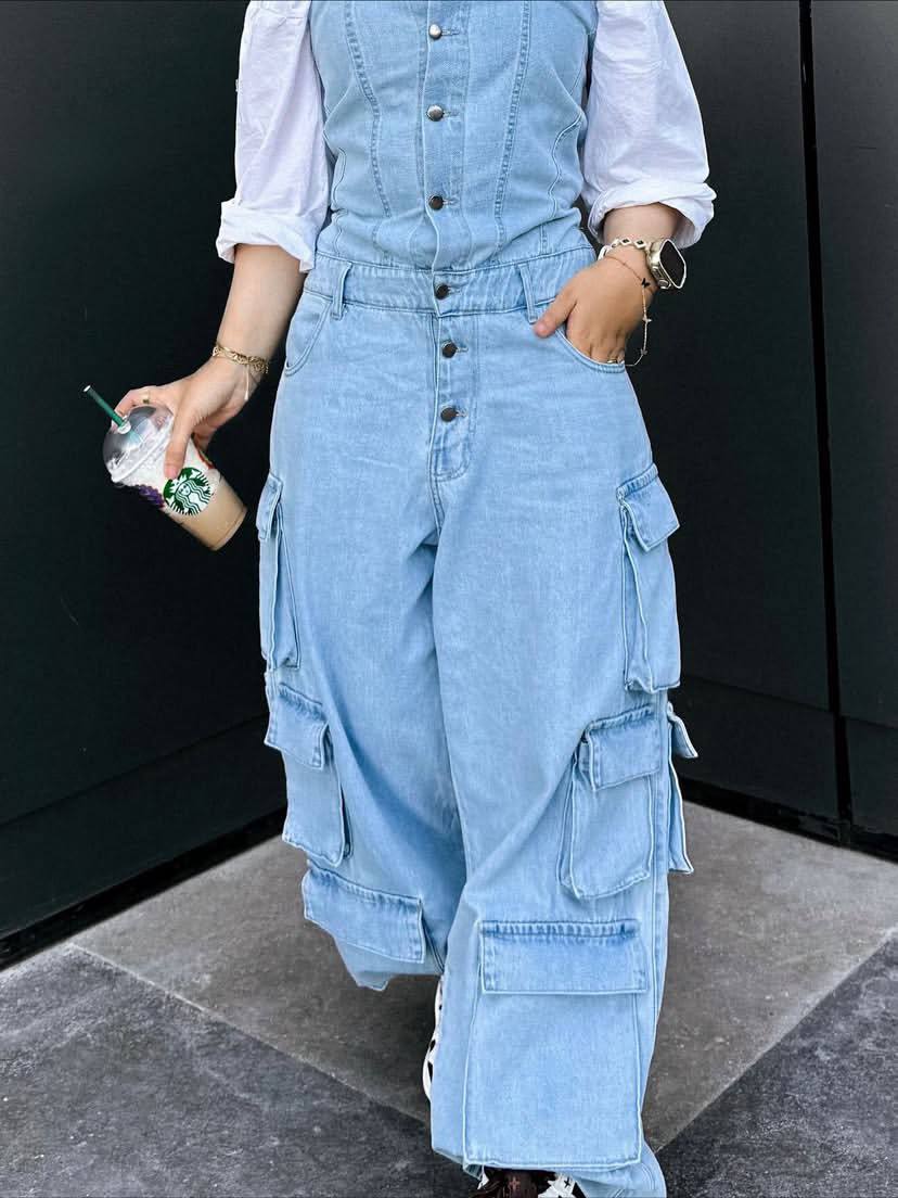 Denim jumpsuit- buttons