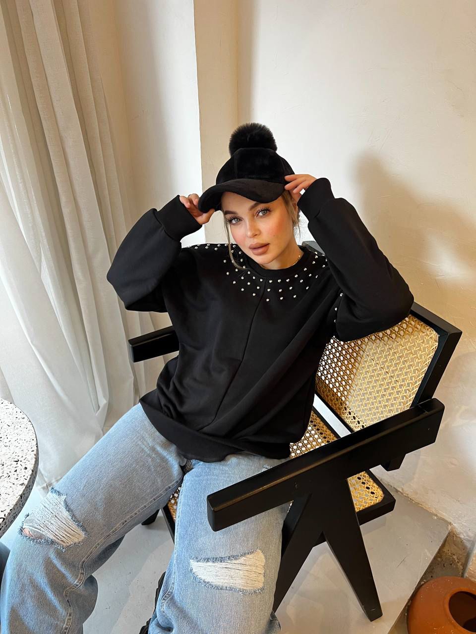 Sweatshirt - strass oversize